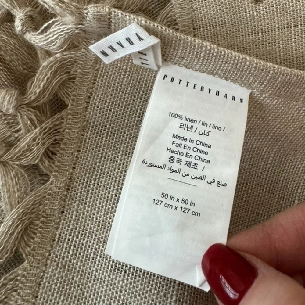 Pottery Barn Linen Flax Knotted Fringe Table‎ Throw Cloth 50” x 50”